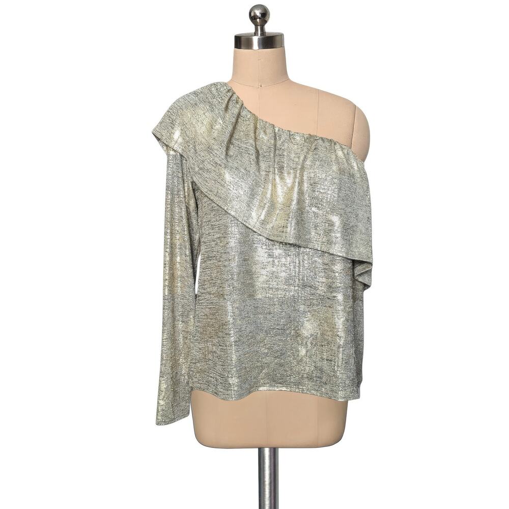 New TROUVE Nordstrom Metallic Gold Stretchy Sparkle One Shoulder Top L